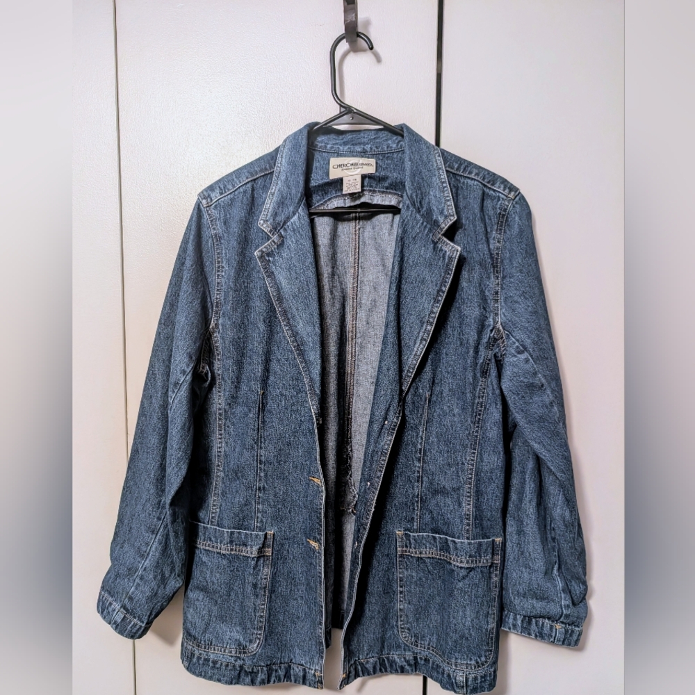 Cherokee Denim Blazer Jacket Size XL 18 Oversize Style Layering Long Sleeve